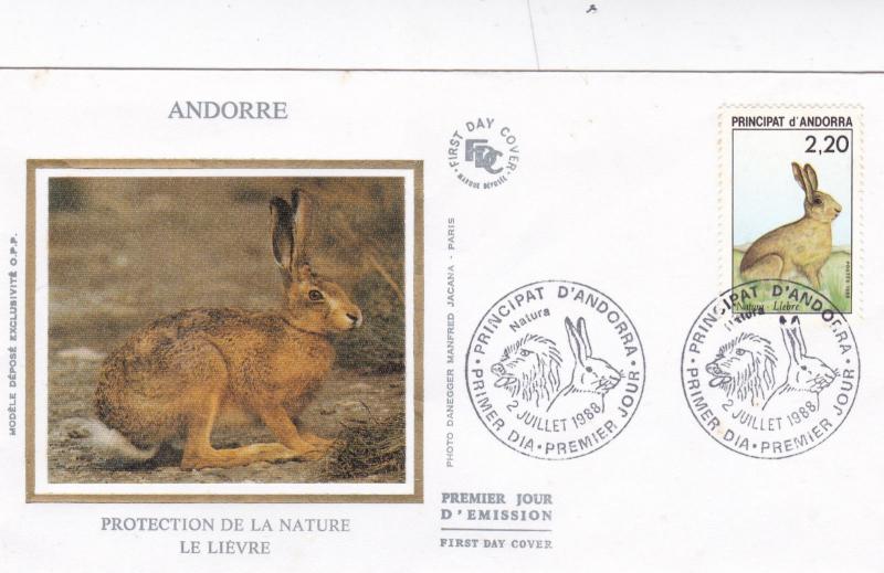 Andorra 1988 Nature Protection Hare Silk Unadressed FDC 