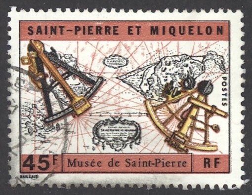 St. Pierre & Miquelon Sc# 416 Used 1971 45fr Old Chart & Sextants