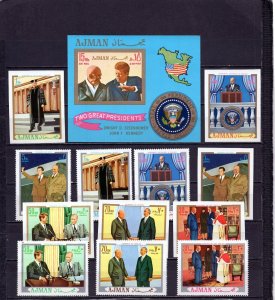 AJMAN 1970 FAMOUS PEOPLE/DWIGHT D.EISENHOWER 2 SETS OF 6 STAMPS & S/S MNH