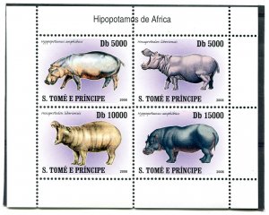 Sao Tome & Principe 2008 HIPPOPOTAMUS Sheet Perforated Mint (NH)