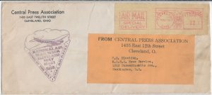 Cleveland, OH to Washington DC 1938 Airmail Special Delivery 22c strip (52685)