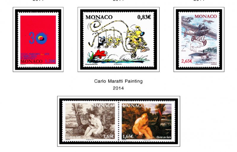 COLOR PRINTED MONACO 2011-2020 STAMP ALBUM PAGES (63 illustrated pages)