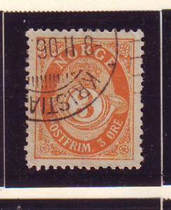 Norway Sc 49 1893 3 ore post horn stamp used