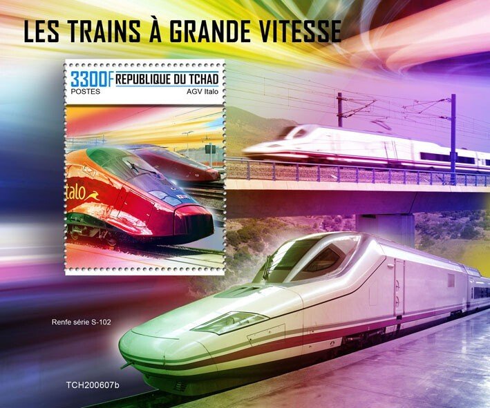 CHAD - 2020 - High Speed Trains - Perf Souv Sheet - Mint Never Hinged