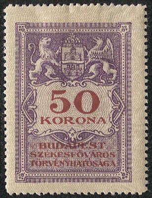 HUNGARY 1920 Budapest Municipal Revenue, Bft #65 Mint H, 50kr