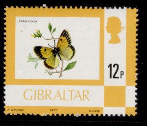 GIBRALTAR QEII SG384, 1977 12p collias crocea, NH MINT.