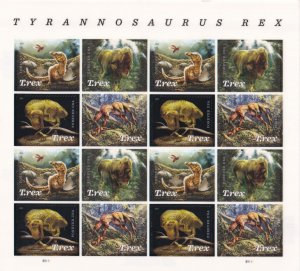 U.S.: Sc #5410-13, Tyrannosaurus Rex Forever Stamps, Sheet of 16, MNH