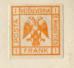 ALBANIA; 1920s early Double Eagle Imperf local issue fine Mint hinged 1F. value