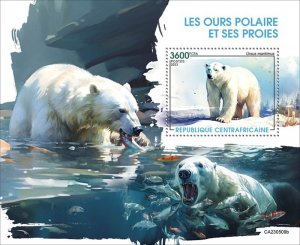 Central Africa - 2023 Polar Bears and Prey - Stamp Souvenir Sheet - CA230509b