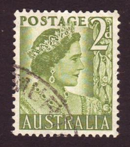 Australia 1951 Sc#231, SG#237 2d Green Queen, Queens, Royalty USED