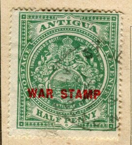 ANTIGUA; 1916 early WAR STAMP issue fine used 1/2d. value