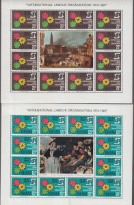 GHANA Sc # 375-76 MNH CPL SET of 3 DECORATIVE SHEETS of 12 of ILO