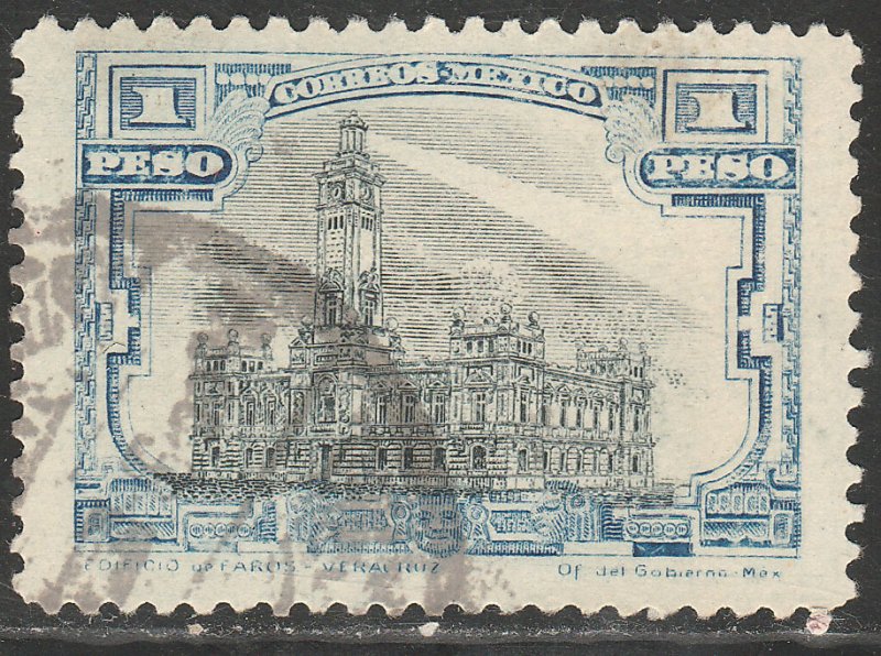 MEXICO 627, $1Peso VERACRUZ LIGHTHOUSE, USED. F-VF. (1358)