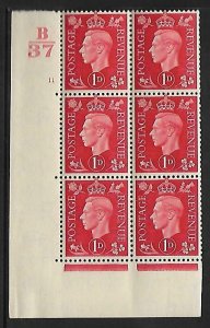 1937 1d Red Dark colours B37 11 No Dot perf 5(E/I) block 6 UNMOUNTED MINT