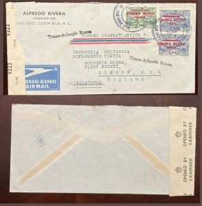 EL)1945 COSTA RICA, 3 STAMPS WITH OVERLOAD AIR MAIL 1945, TRANSATLANTIC MAIL, EX