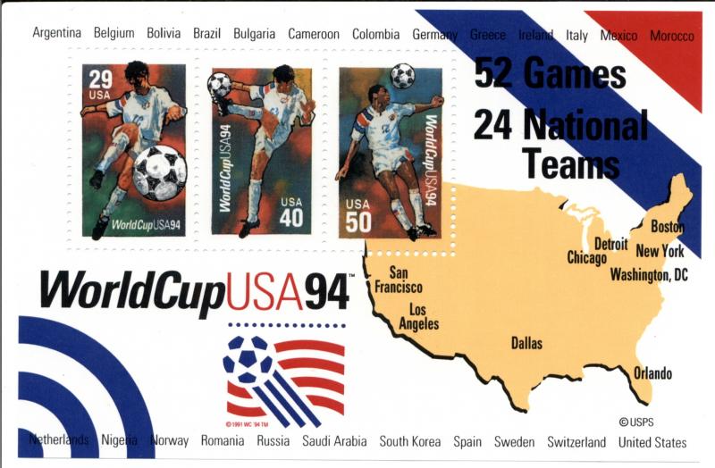 1994 UNITED STATES WORLD CUP SOCCER SOUVENIR SHEET SC2837 MNH