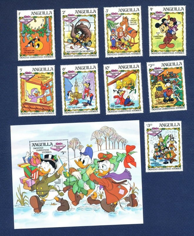 ANGUILLA - # 547-556 - VFMNH set & S/S - Charles Dickens - Pickwick Papers  1983