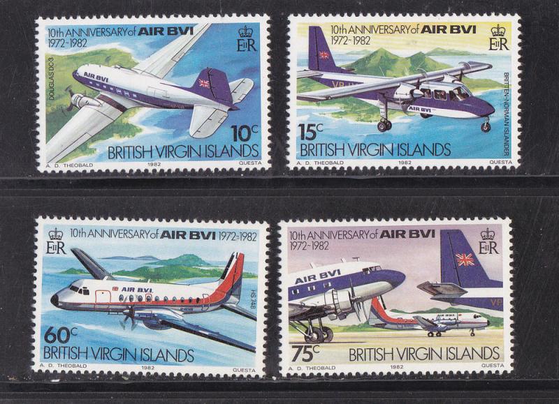 British Virgin Islands, # 434-437, Air BVI Anniversary, MNH