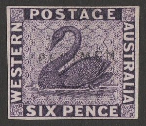 WESTERN AUSTRALIA 1864 Swan 1d imperf Plate Proof SPECIMEN. Extremely rare.