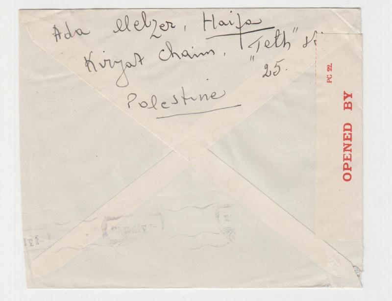 PALESTINE -RED X GENEVE 1941 CENSOR COVER, GIRYAT HAIM CDS, #71/8533 (SEE BELOW)