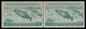 US 1079 Wildlife Conservation King Salmon 3c horz pair MNH 1956