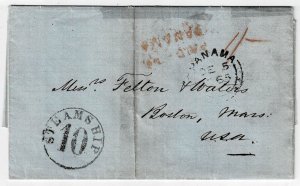 Chile 1865 Valparaiso and Panama British double arc cancels on cover to the U.S.