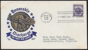 UNITED STATES FDC 3¢ Honorable Military Discharge 1946 Ken Boll