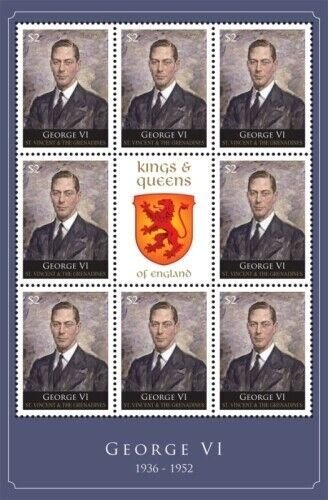 St. Vincent 2011 - SC# 3748 Kings & Queens, George VI - Sheet of 8 Stamps - MNH