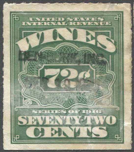 US 1933 Sc RE75 72c Wines, Used Revenue stamp