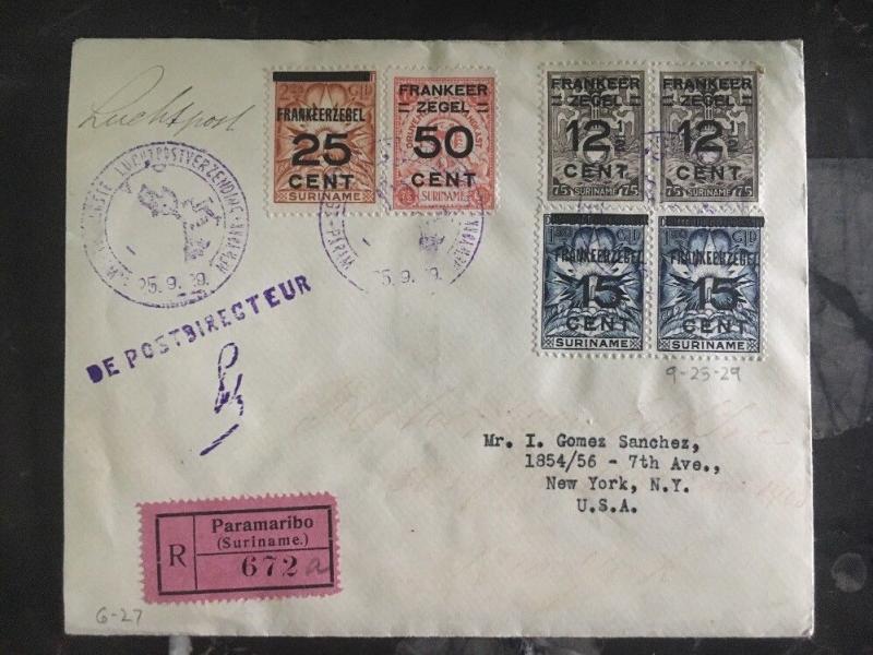 1929 Suriname First Flight Cover FFC To New York Usa Flown By Lindbergh