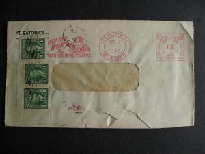 Canada WWII cover Win the War slogan Elma ON split ring cancel, Eatons
