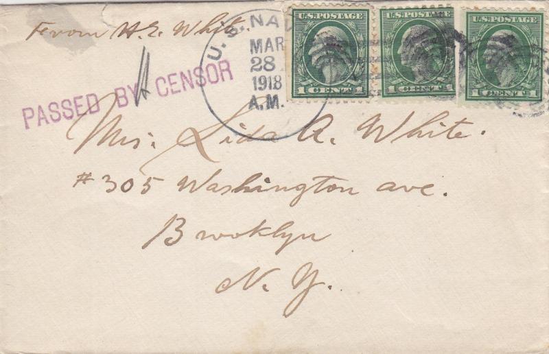 1918, USS Raleigh, C-8 to Brooklyn, NY, Censored, See Remark (N2906)