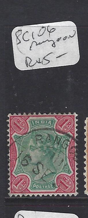   INDIA (PP3008B)   QV 1R RANGOON, BURMA    SQUARE CIRCLE CANCEL SG 106   VFU