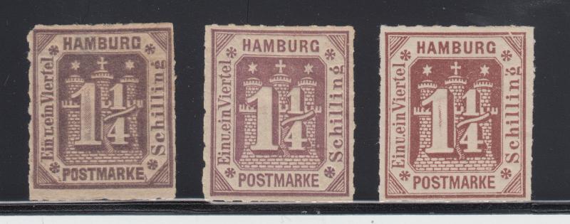 Hamburg Sc 24, 24 shade, 24a MLH. 1866 1¼s Numeral, violet & red violet REPRINTS
