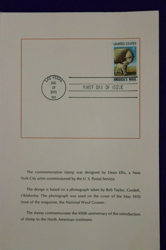 US sc#1423 FDC private souvenir page America's National Wool Growers Association