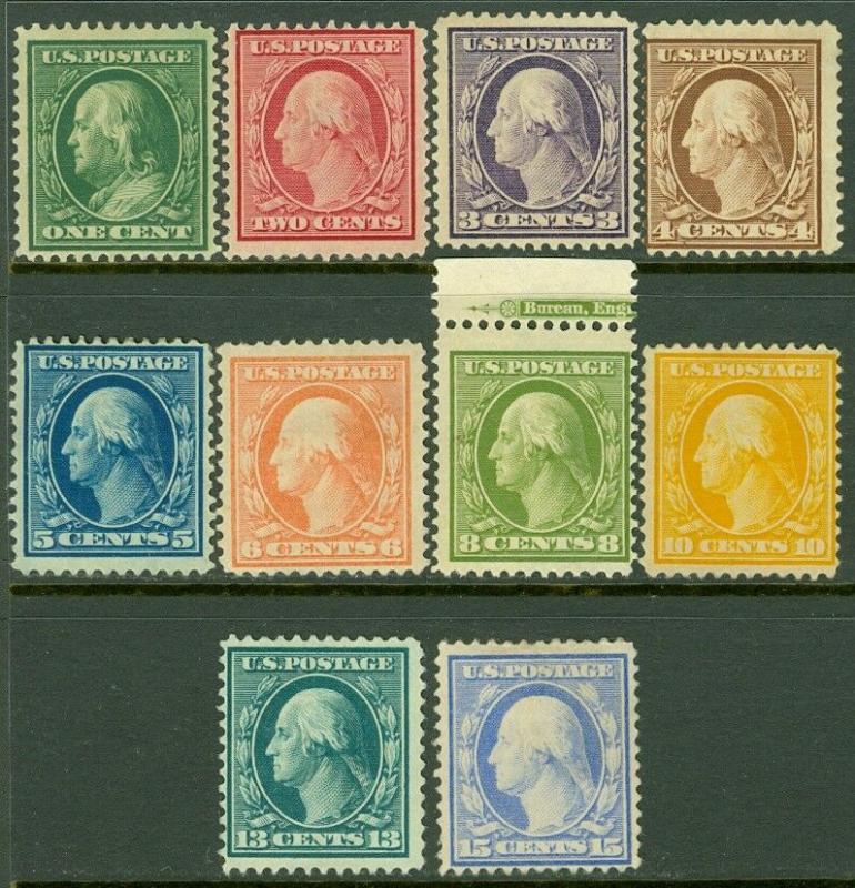 EDW1949SELL : USA 1908-09 Scott #331-40 Mint OG. Small gum faults. Catalog $397.