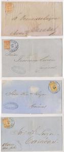 VENEZUELA 1861-62 Sc 4 & 4a FOUR COVERS RED, GREEN, BLUE, BK LA GUAIRA €1,200+ 