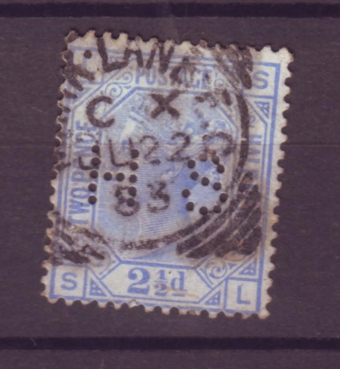 J17586 JLstamps 1880-1 great britain used pl.22 perfin #82 queen wmk 30