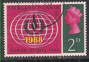 Falkland Islands 1968 QE2 2d Human Rights used SG 28  ( C1418 )