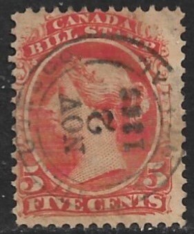 CANADA 1865 QV 5c Red BILL STAMP REVENUE VDM. FB22 USED