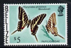 Belize 1974 Butterfly $5 (Eurytides philolaus) s/ways wmk...