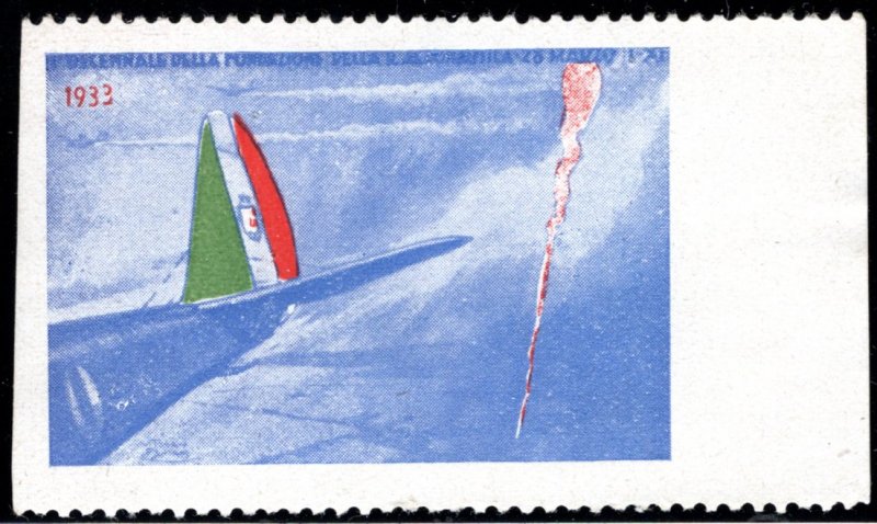 Italy Aviation Vignette, 1933. 50mm x 33mm design, Generous Borders, VF, NH