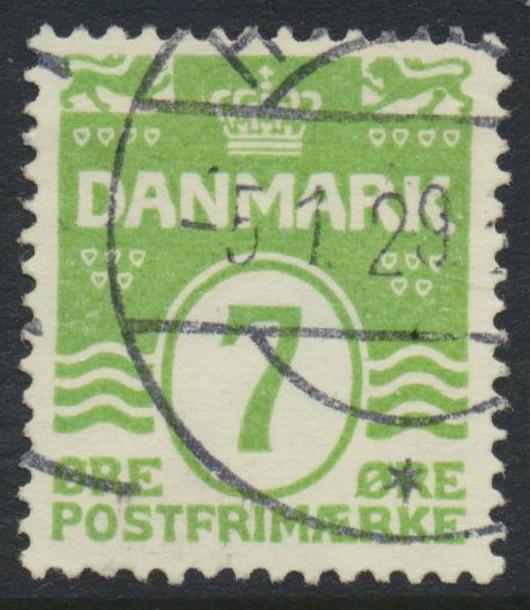 Denmark Scott 91 (AFA 167), 7ø green Wavy Lines, VF Used