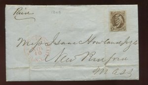1 Franklin Used Stamp on 1848 Express Cover New York to  to New Rutherford Mass