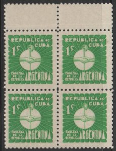 1937 Cuba Stamps Sc 340 Argentine Emblem Block 4 MNH