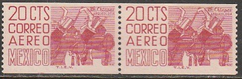 MEXICO C347, 20¢ 1950 Def 4th Issue Fluoresc uncoated COIL PAIR. MINT, NH F-VF