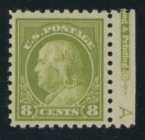 USA 431 - 8 cent Franklin perf 10 - partial imprint single - VF Mint light hinge