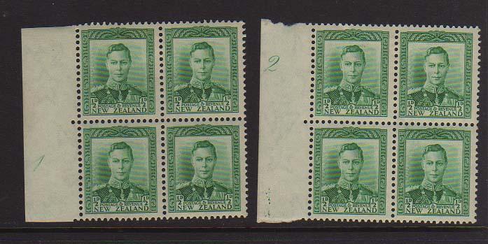 New Zealand 1938 KGVI Plate Block CP M1a #b303