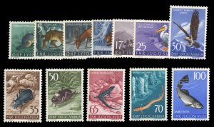 Yugoslavia #398-409 Cat$125, 1954 Animals, complete set, never hinged