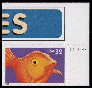 US 3231 Bright Eyes Goldfish 32c plate single B444444 MNH 1998